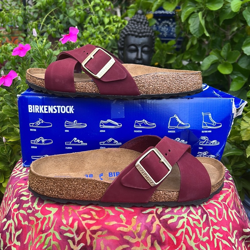 New Birkenstock Siena II Soft Footbed Burgundy / Maroon Slide Sandals 38
